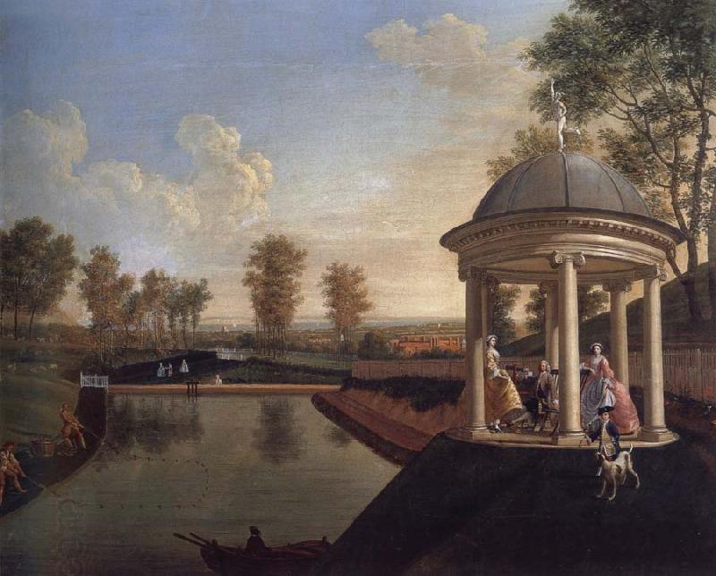Edward Haytley The Brockman Family and Friends at Beachborough Manor The Temple Pond looking from the Rotunda China oil painting art